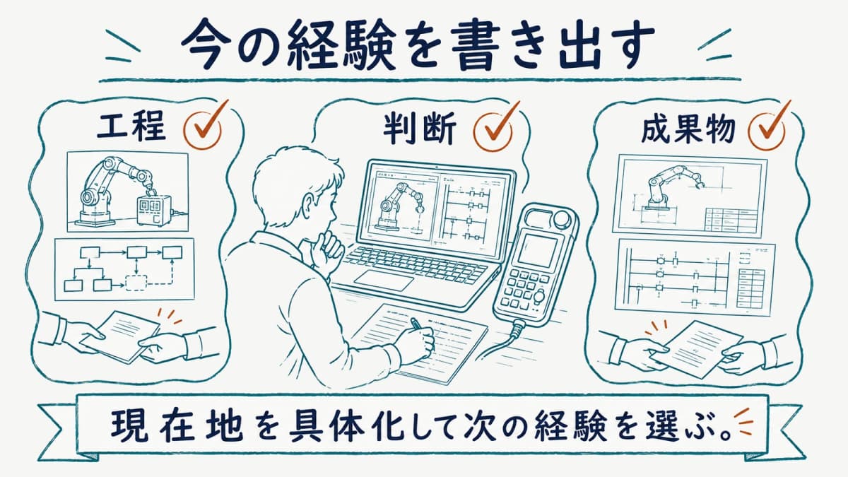 今の担当工程と次の経験を整理する確認シートの図
