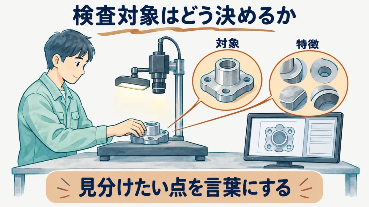 検査対象と見分けたい特徴を言葉にする図