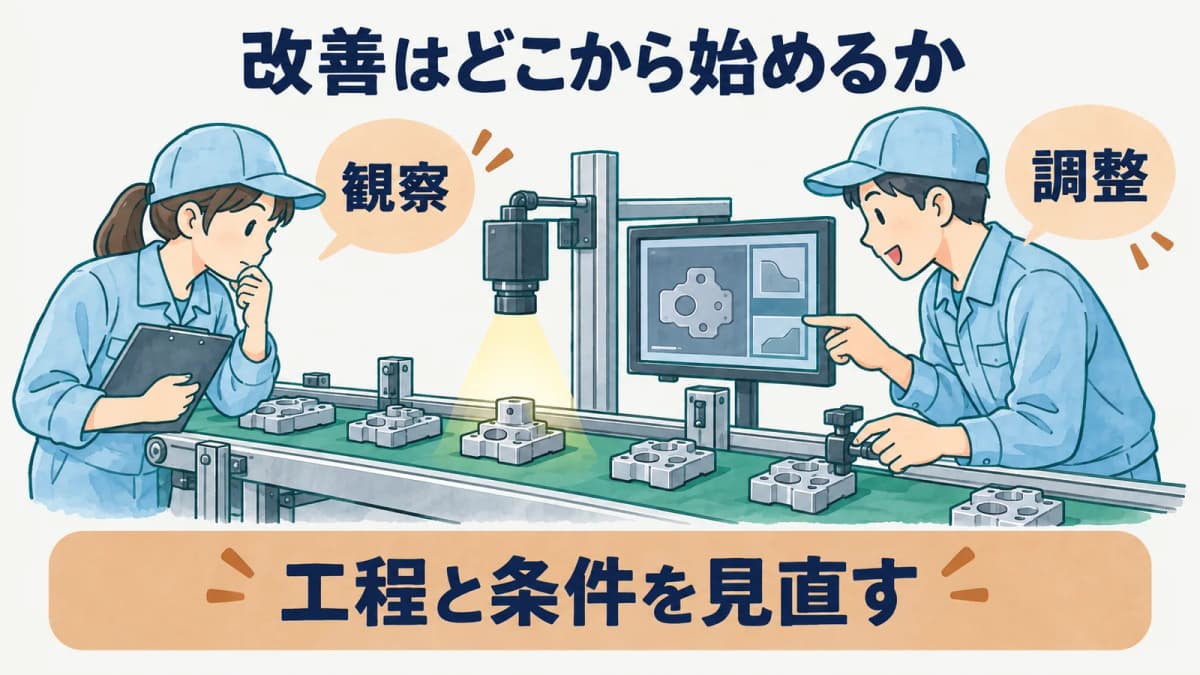 観察と調整で工程と条件を見直す図