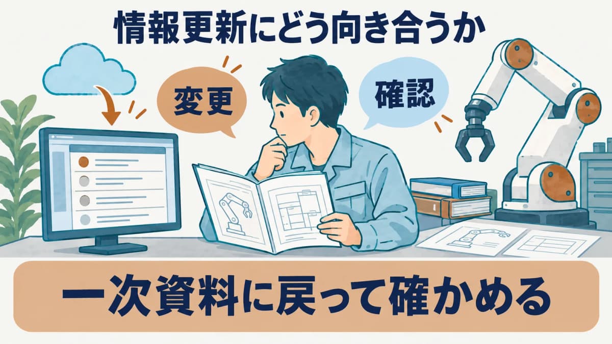 規格の変更情報を一次資料に戻って確かめる図