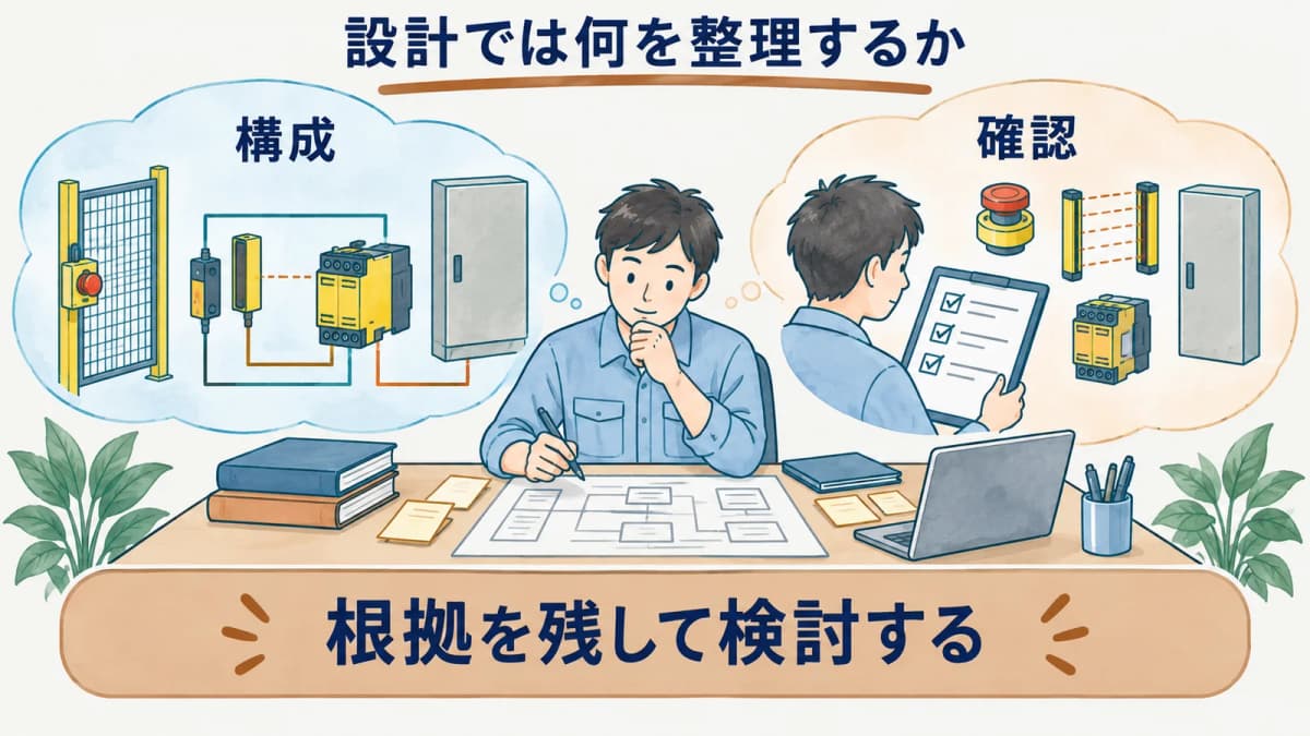 センサ、PLC、非常停止ボタンの関係を示す図