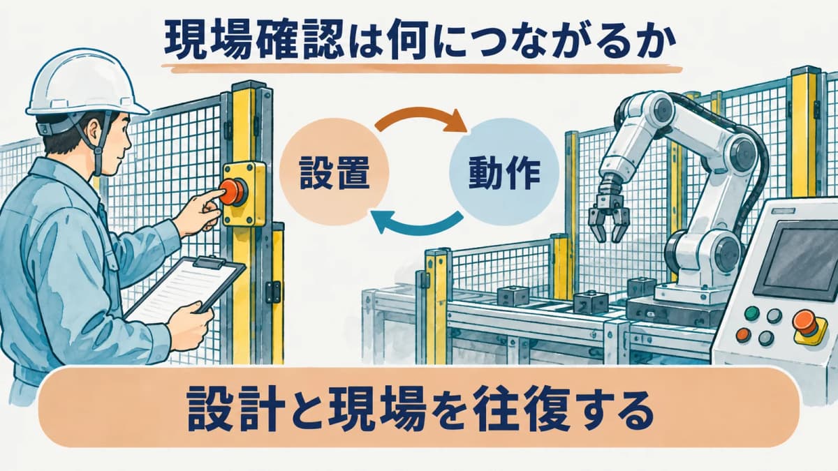 設置と動作の現場確認が設計へ戻る図