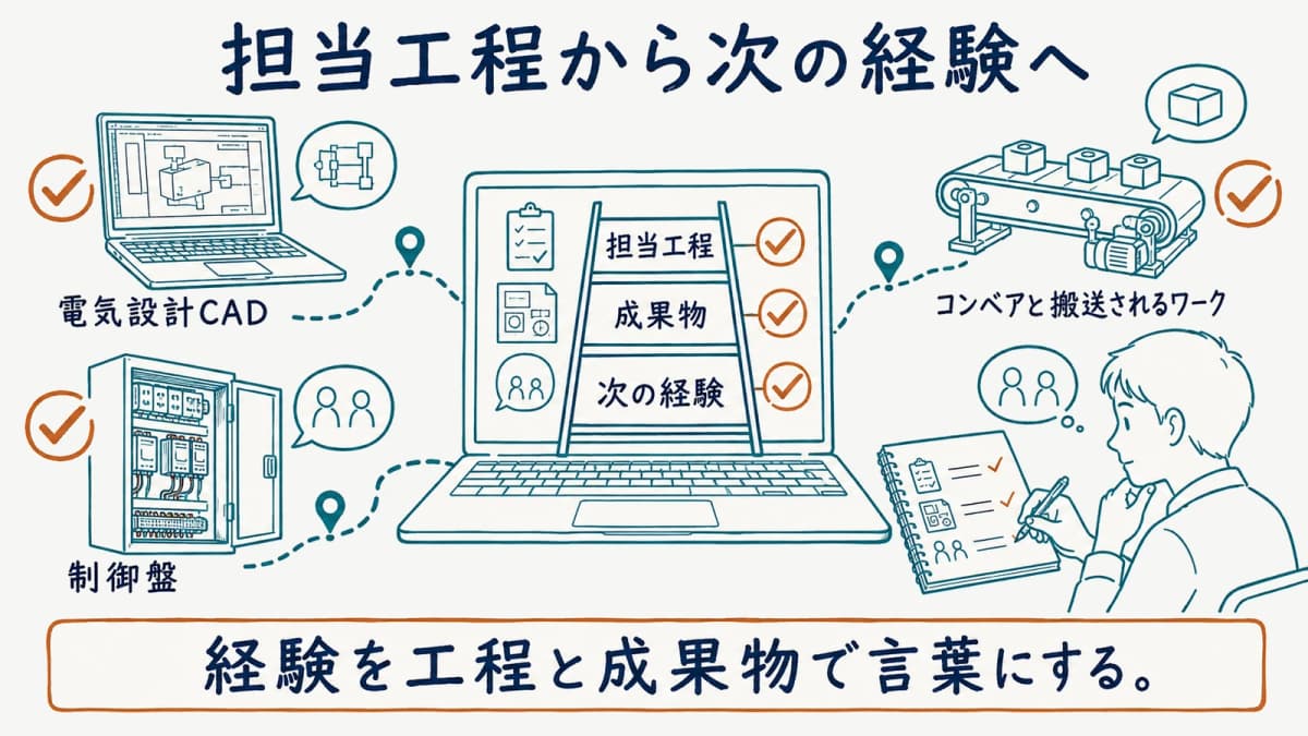 担当工程と次に広げるスキルを整理するキャリアマップの図