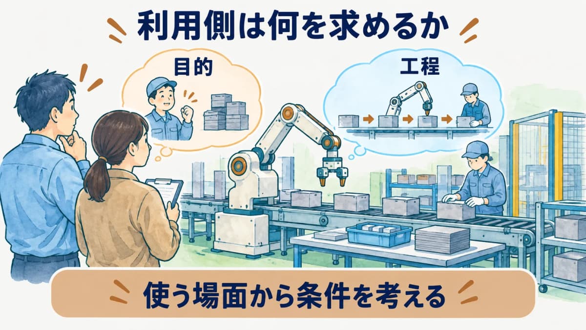 利用側が目的と工程から条件を考える図