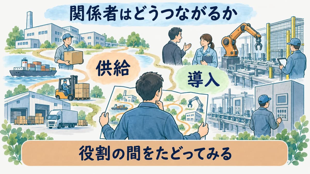 供給から導入まで関係者の役割をたどる図
