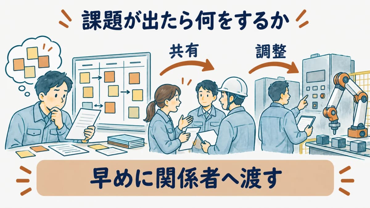 課題を早めに共有し関係者と調整する図