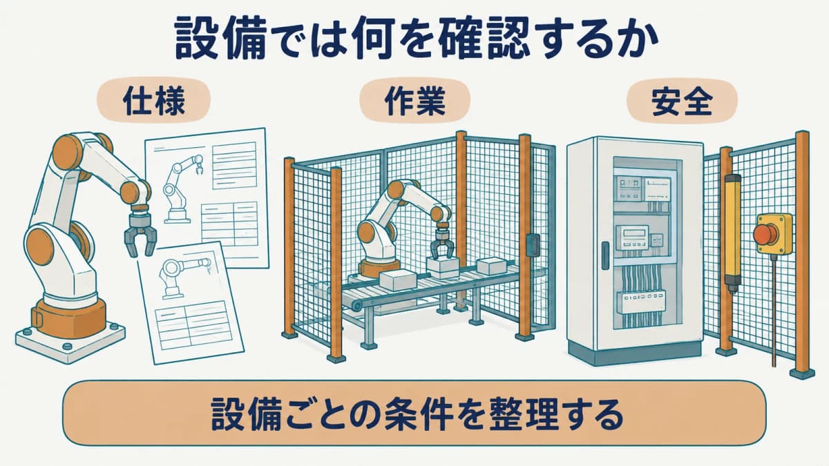 設備ごとの仕様・作業・安全の条件を整理する図