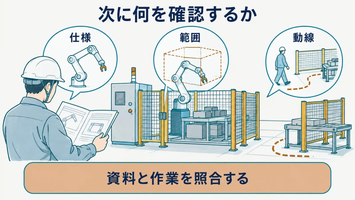 条文と設備資料を照合する図
