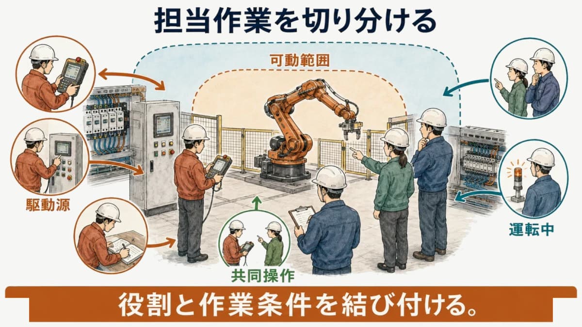 担当作業を分解して教育と連携を確かめる図