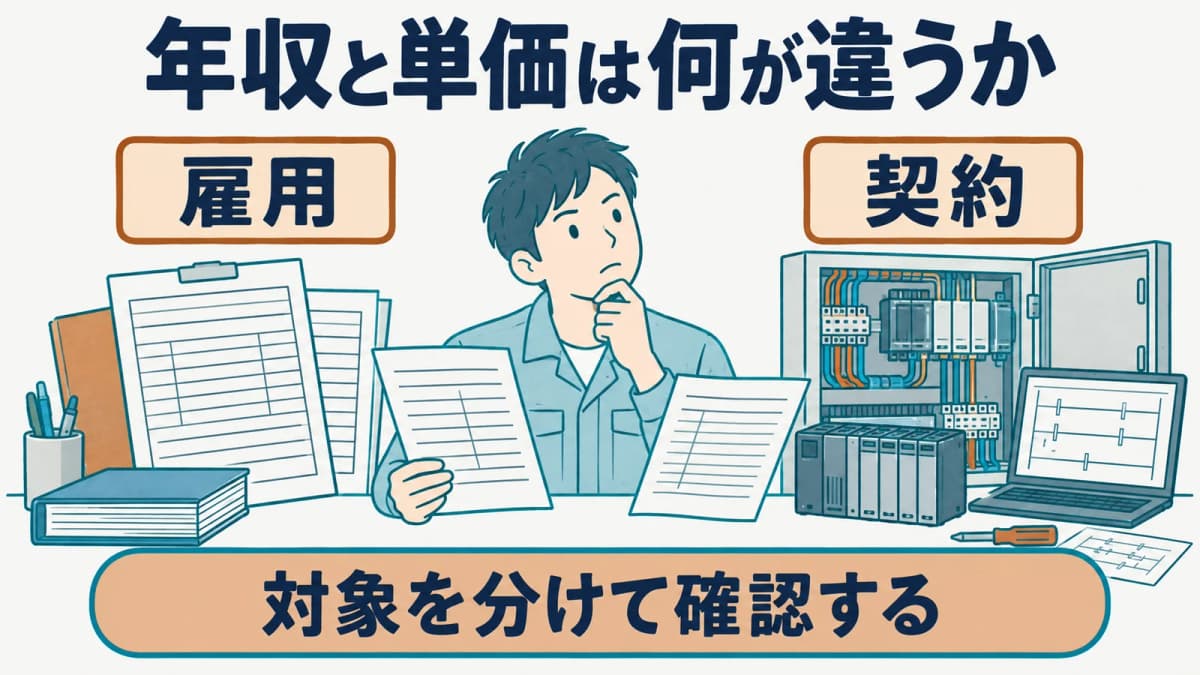 職種名と契約範囲を分けて収入情報を読む様子