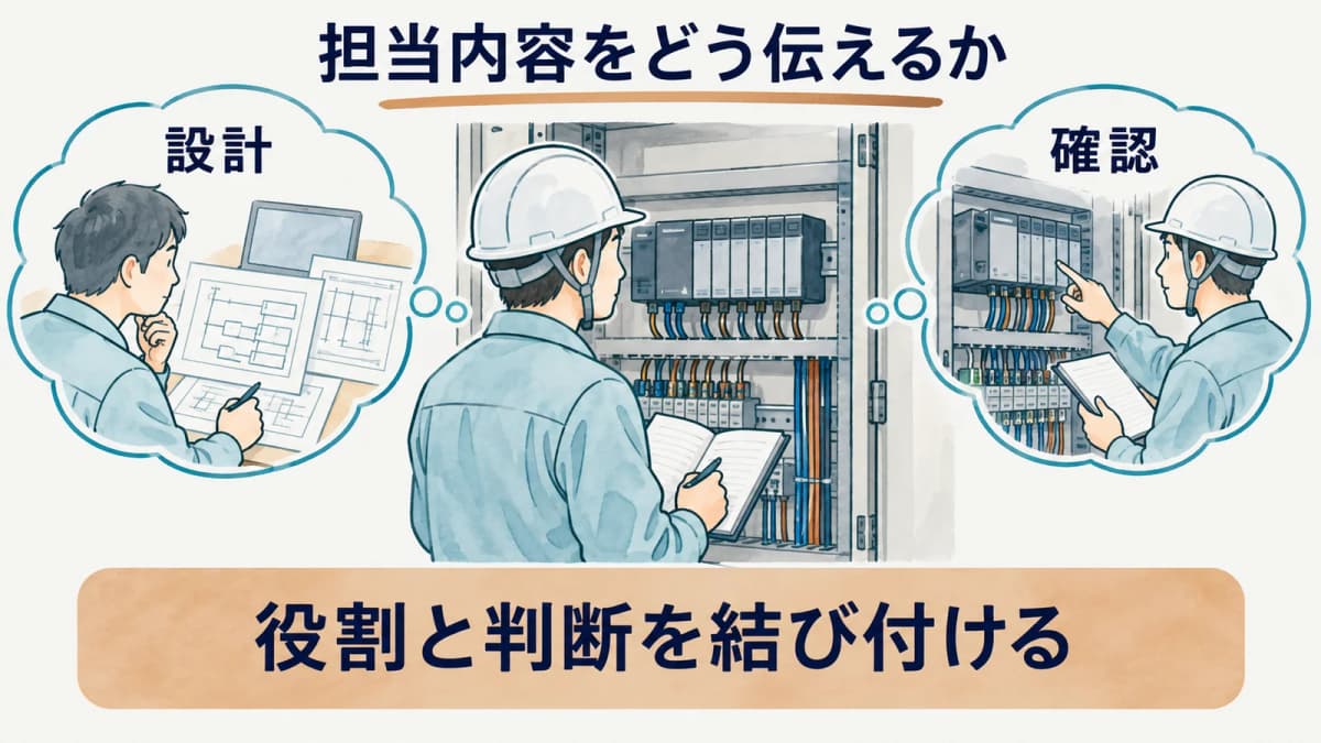 担当した設計と確認の役割・判断を結び付ける図