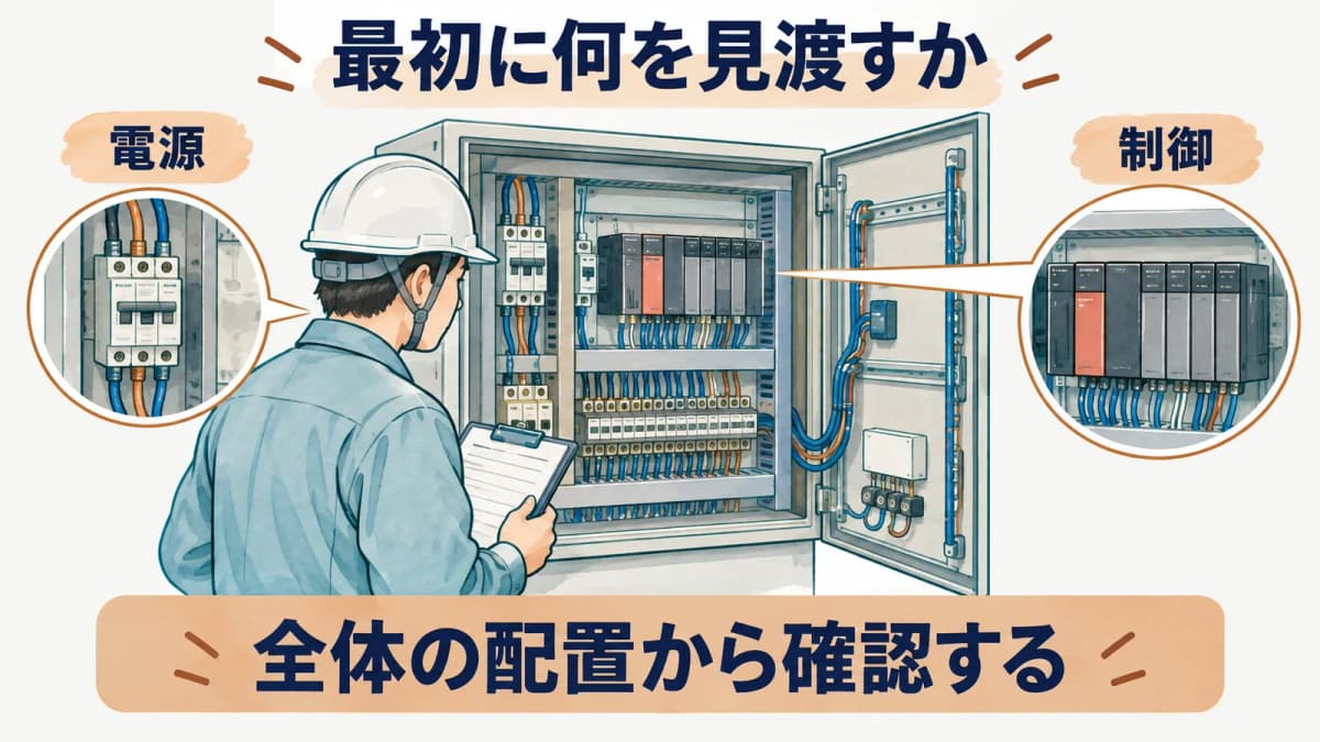 制御盤の部品と信号の流れを示す図