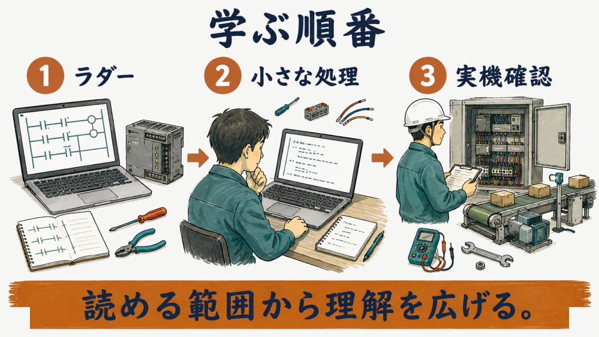 既に読めるラダーからST言語の理解を広げる図