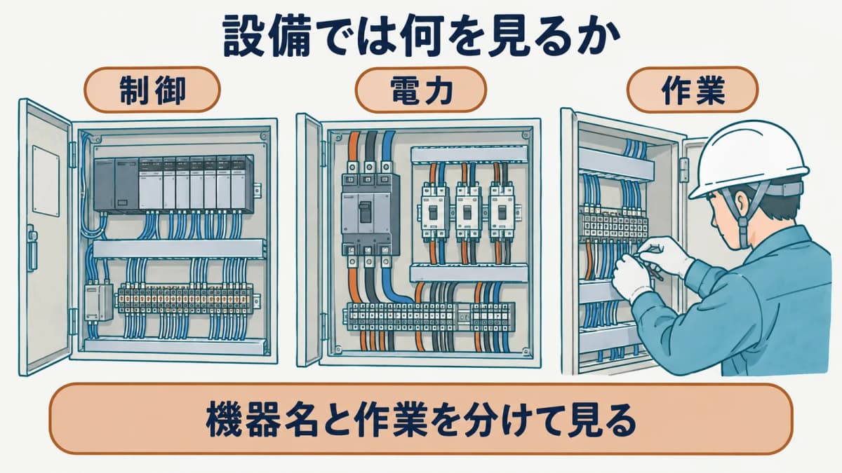 制御盤・電力盤と作業を分けて見る図